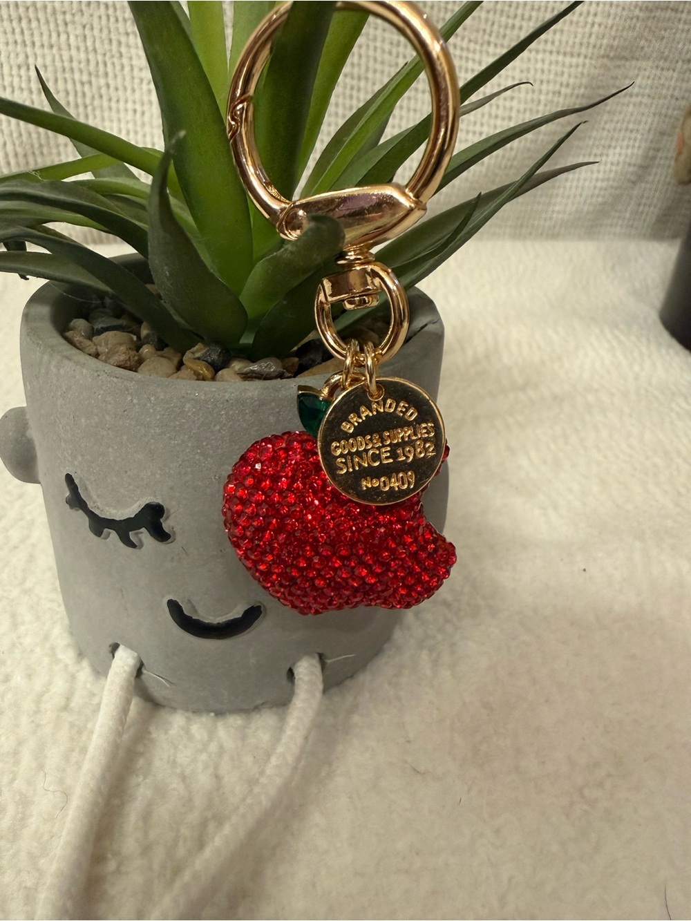 Rhinestone Apple Bag Charm Sparkly Gold-Tone Purse Accessory
